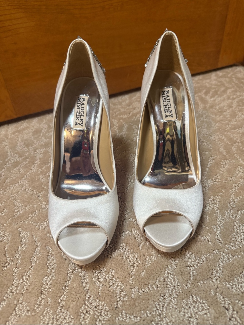 Badgley Mischka White Crystal Embellished Stiletto Heels - Picture 2 of 5